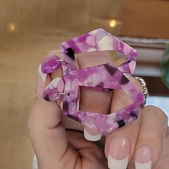 🔥LAST PAIR🔥 Mosaic Purple Retro Drop Earrings - Picture 5 of 7